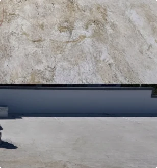 Overhead view of a weathered low-slope roof surface.