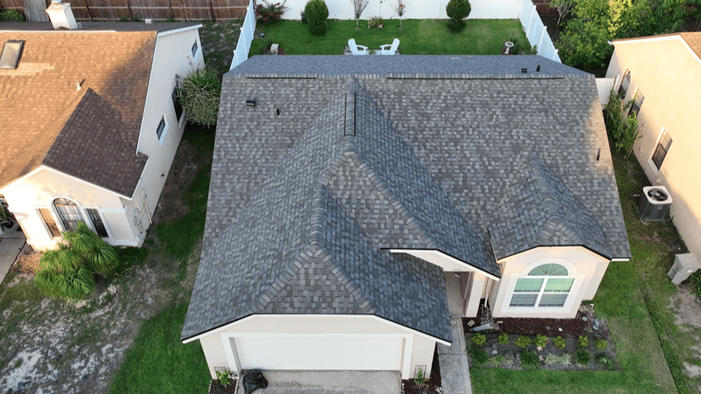 Aerial view of the completed CertainTeed Landmark shingle roof in Apopka