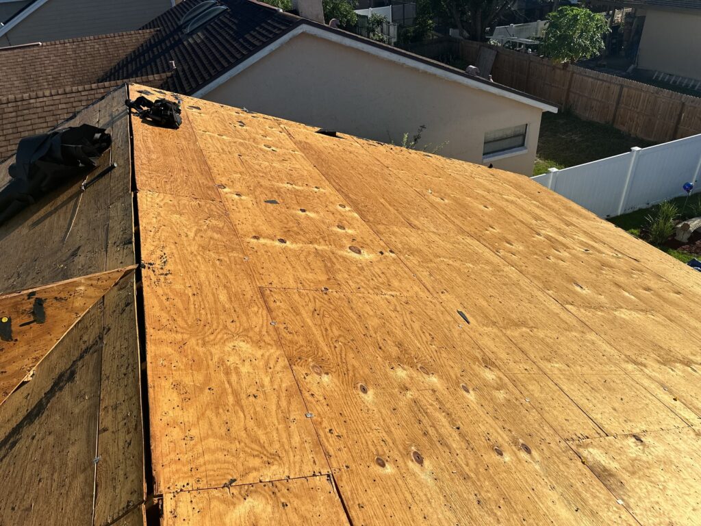 Exposed roof deck during the Apopka roof replacement