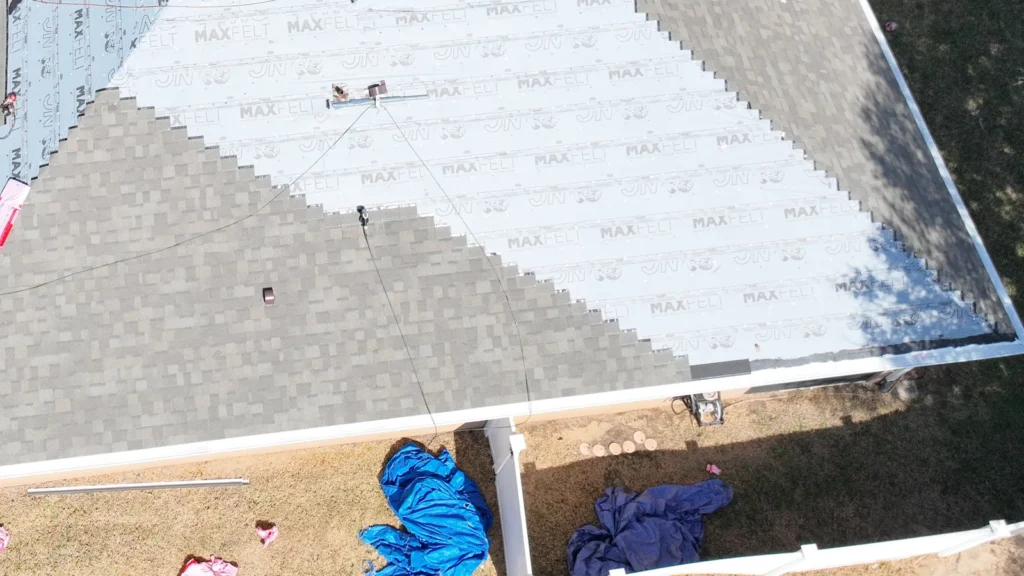 Roof-focused aerial view of the Apopka roof replacement work
