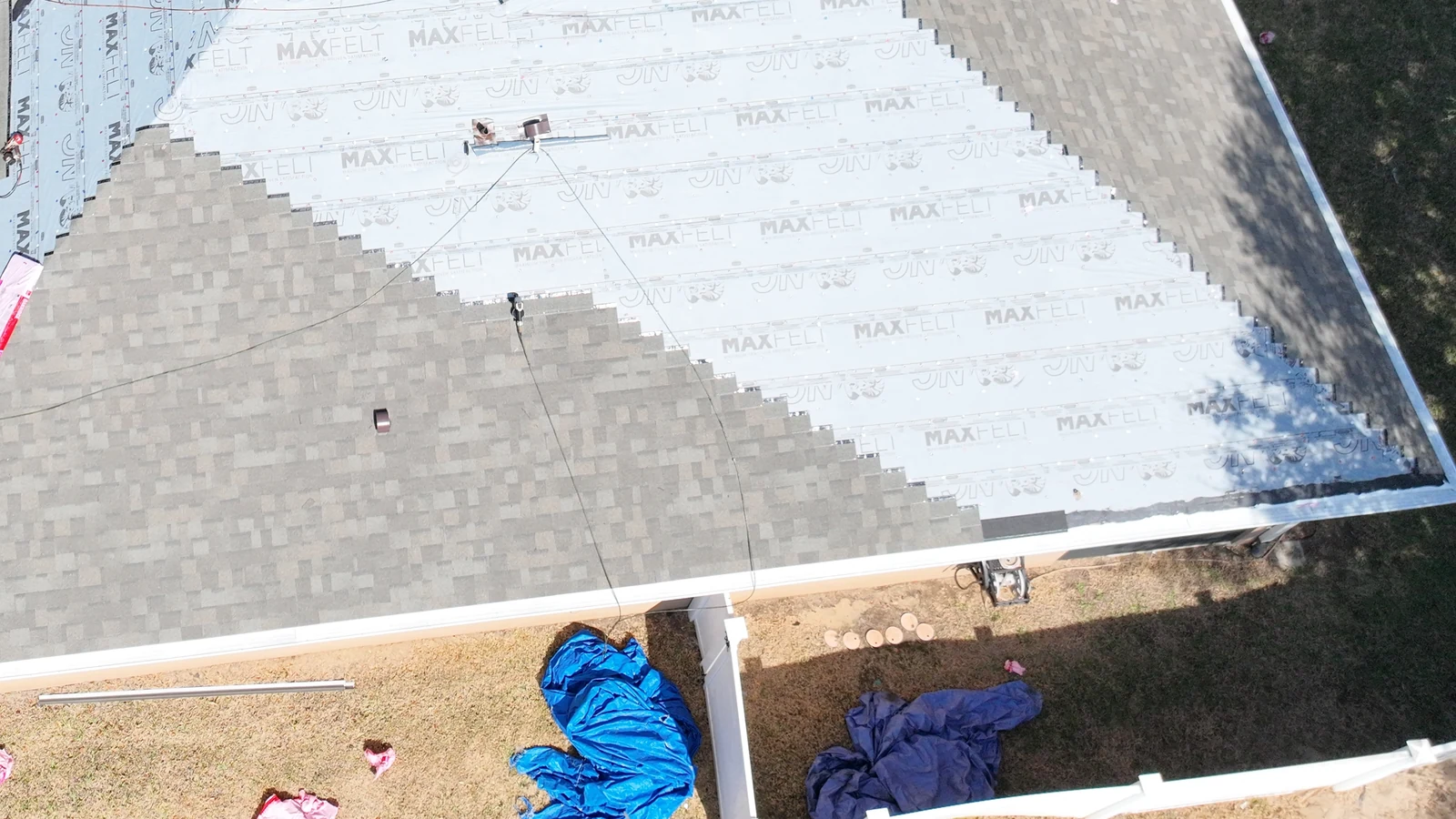 Roof-focused aerial view of the Apopka roof replacement work