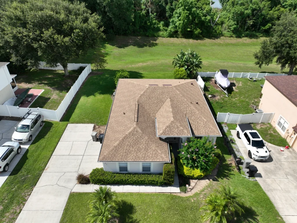 Front aerial view of the completed Apopka shingle roof