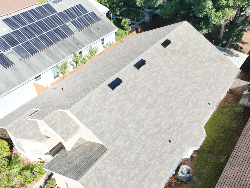 Overhead aerial view of the completed Bear Lake replacement roof
