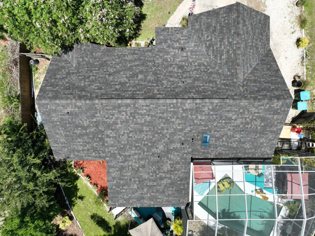 Overhead view of the skylight on the completed DeBary roof