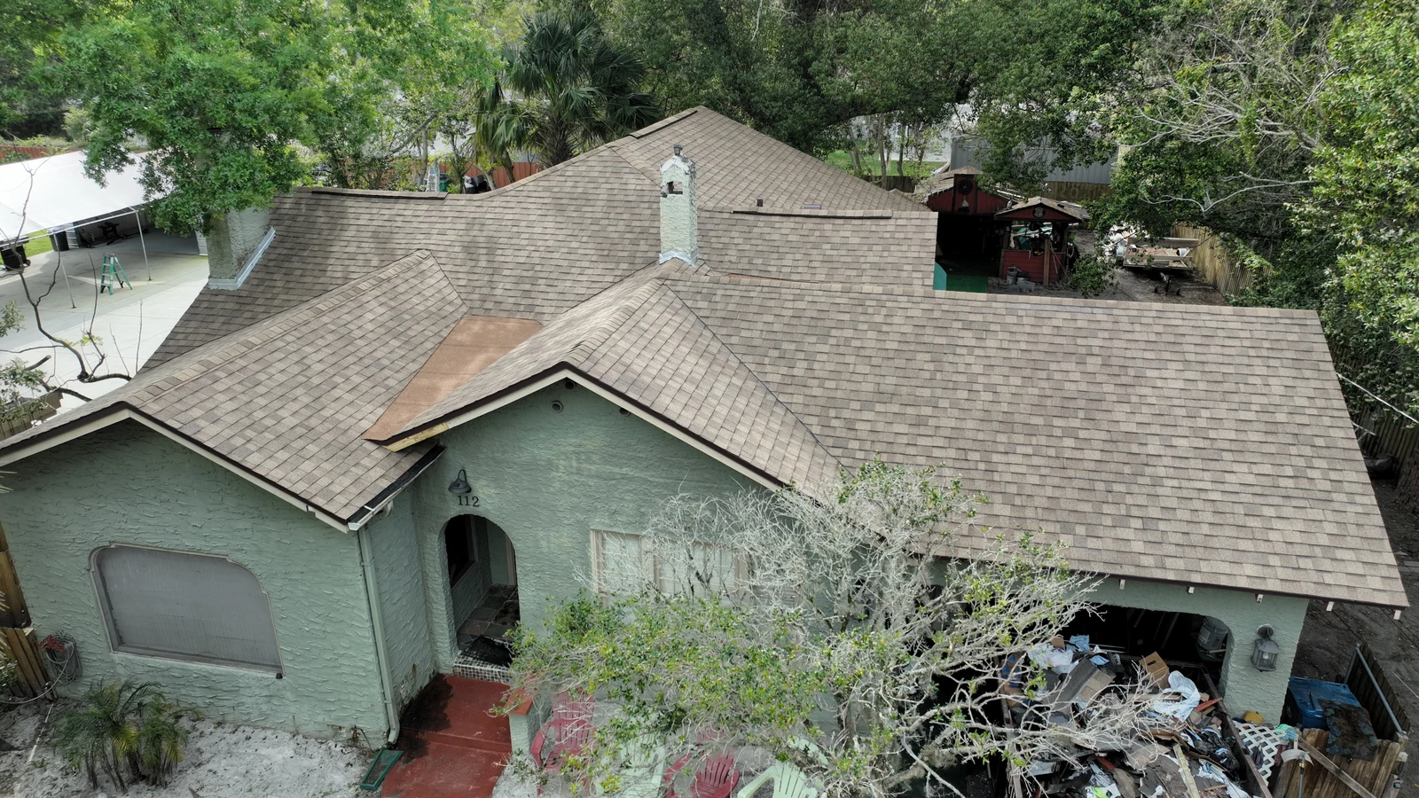 Aerial view of the 1905 DeLand home before roof replacement