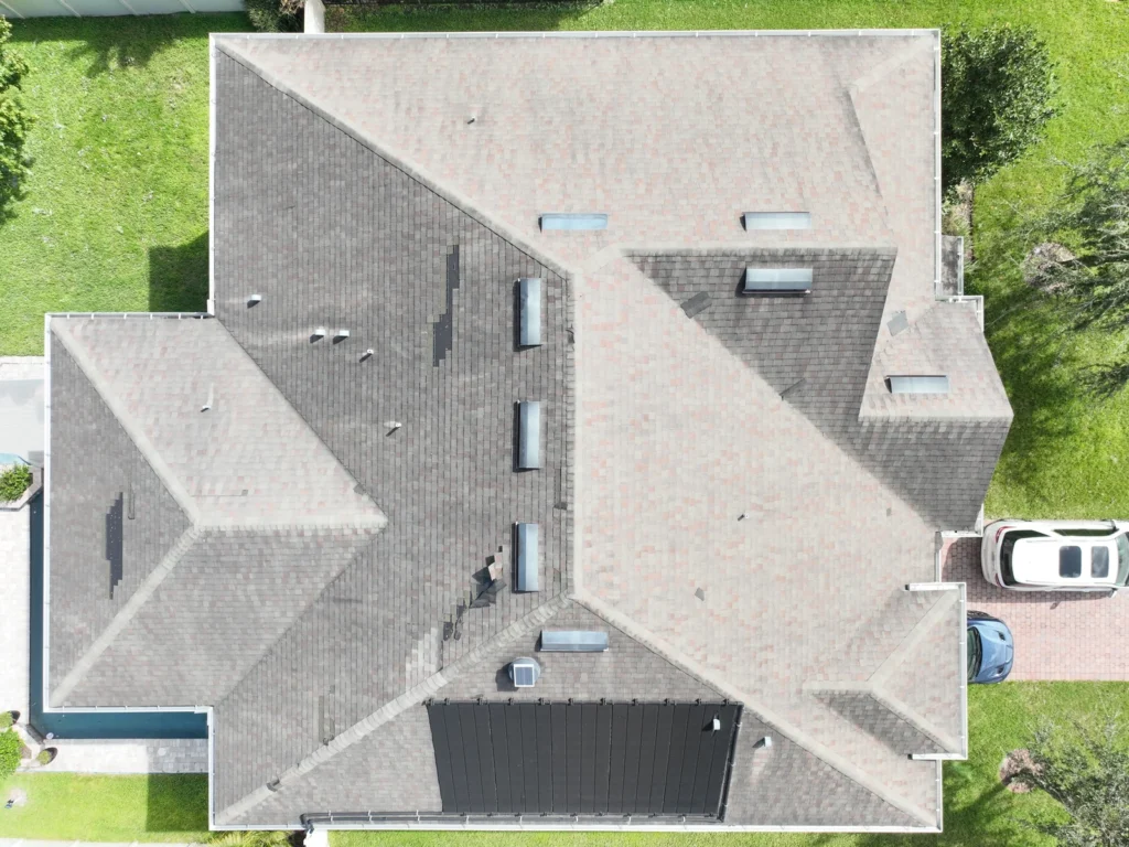 Top-down aerial view of the Magnolia Park Estates replacement roof