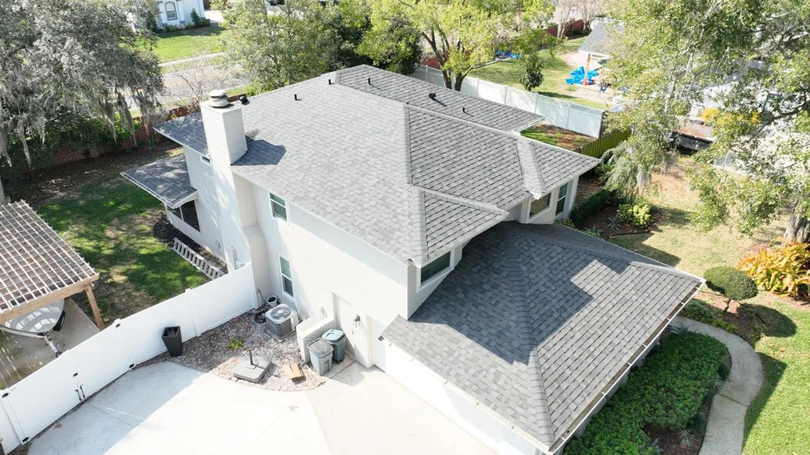 Overhead aerial view of the completed Owens Corning Duration roof in Maitland