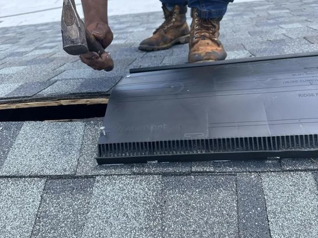 Close view of a roof ventilation detail on the Margate shingle roof