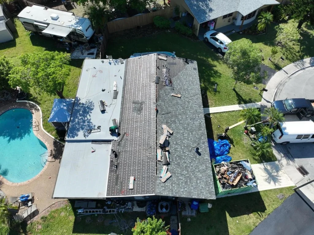 Aerial view of the Margate roof replacement in progress