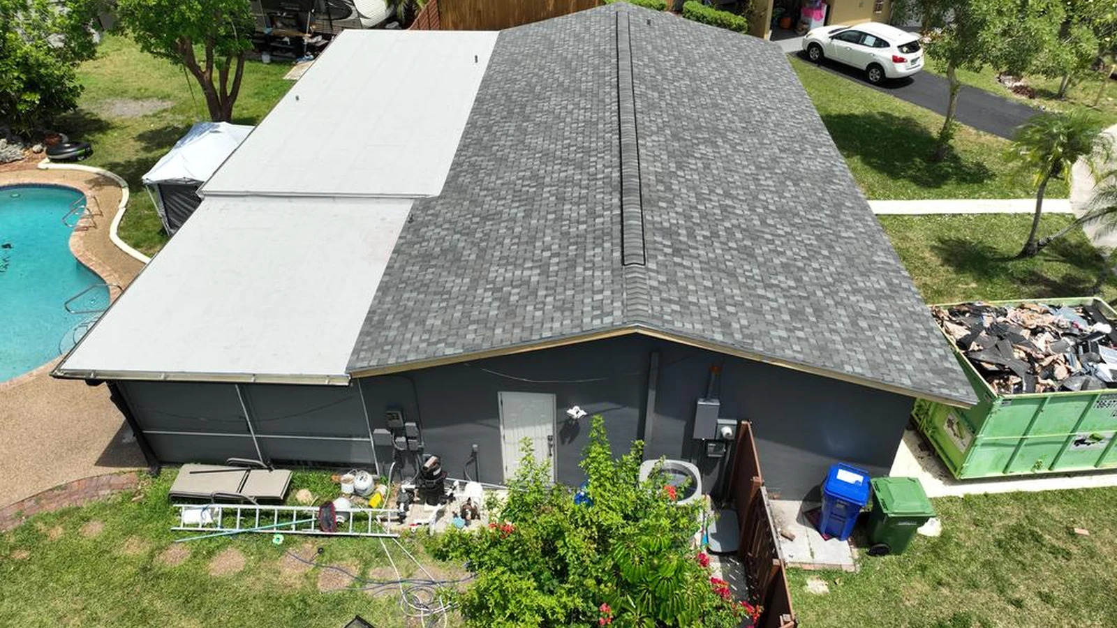Aerial view of the completed Margate shingle and flat-roof sections