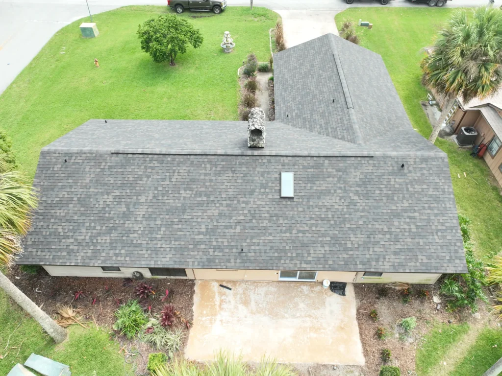 Rear aerial view of the completed New Smyrna roof