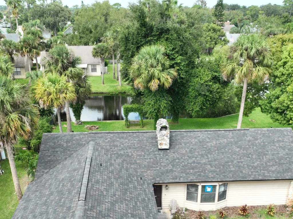 Oblique aerial view of the completed New Smyrna roof