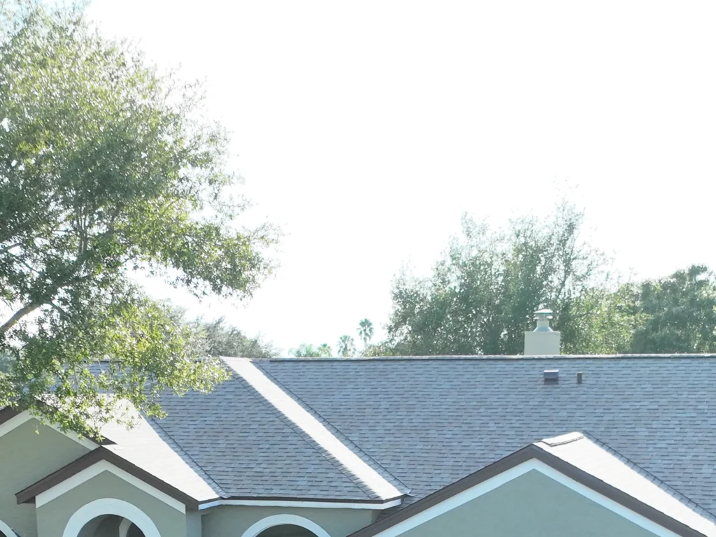 Front aerial view of the completed Ocoee roof and gutters