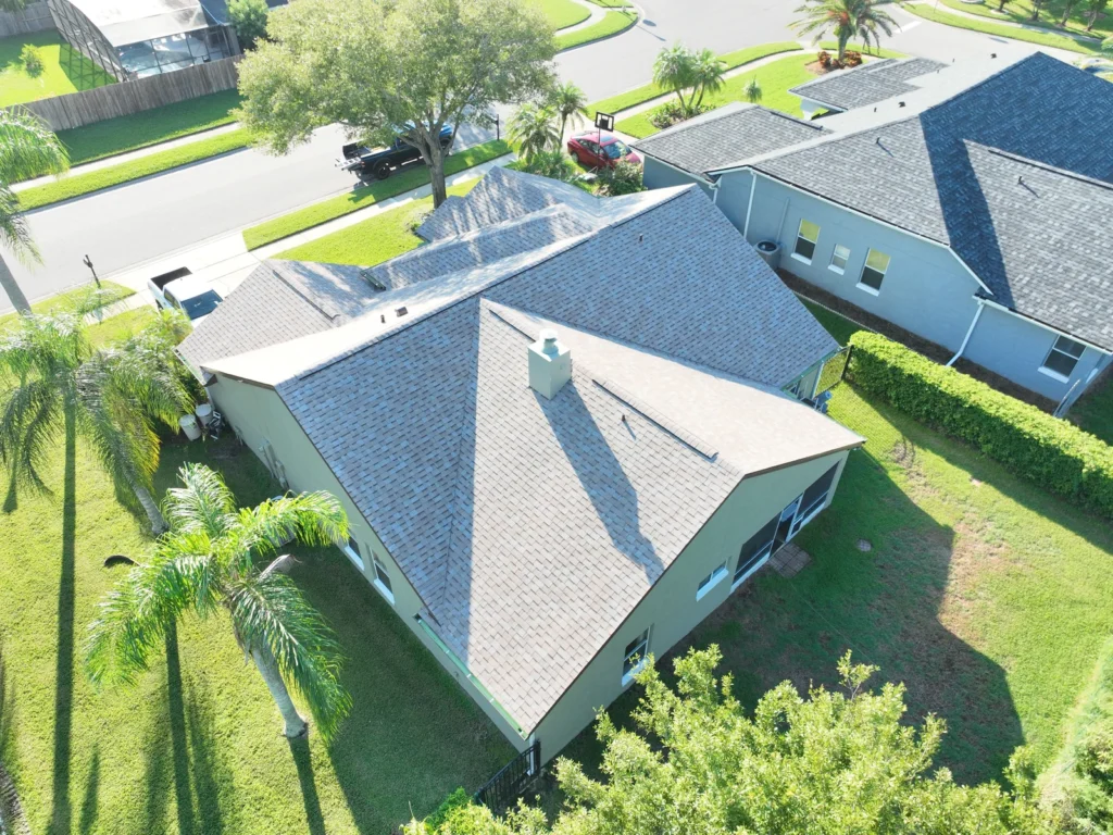 Overhead aerial view of the completed Ocoee roof