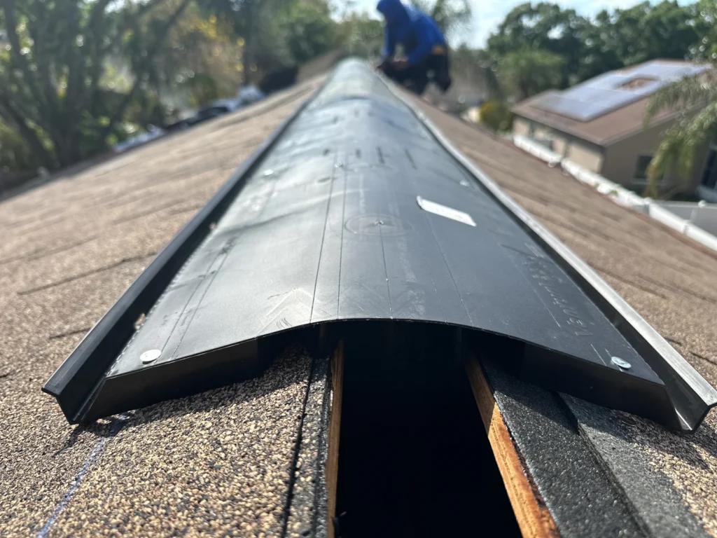 Roof ridge detail during installation