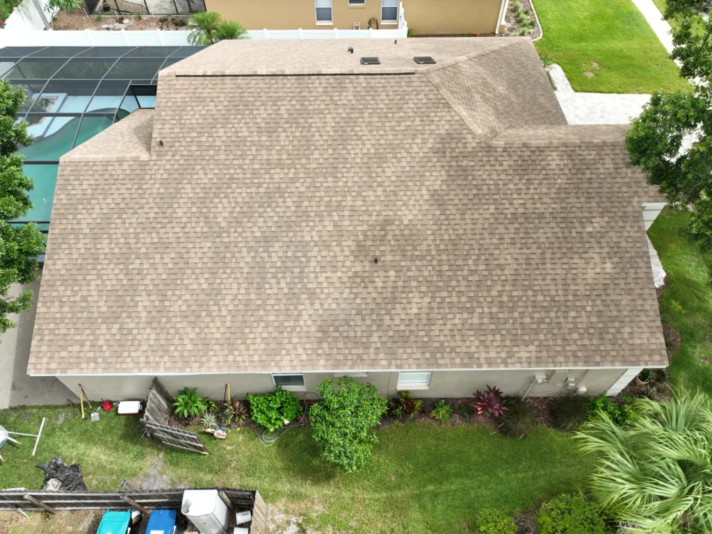 Side aerial view of the completed Orlando roof