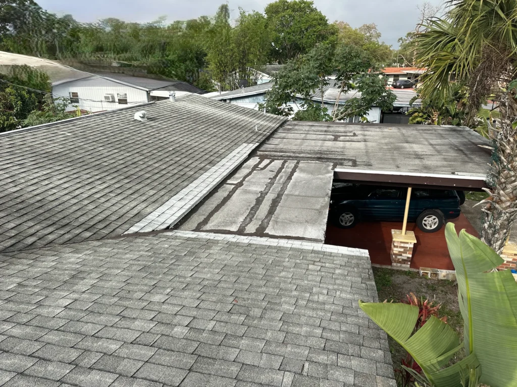 Before view showing the pitched and flat sections of the Rockledge roof