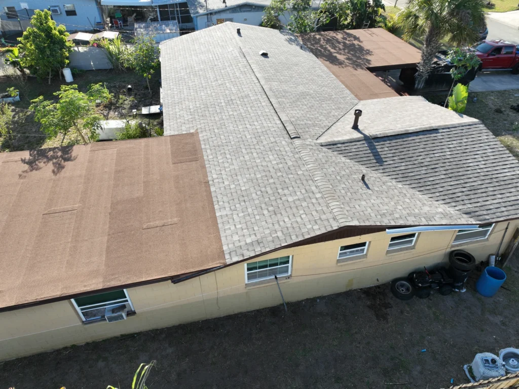 Aerial view of the completed Rockledge shingle and modified-bitumen roof