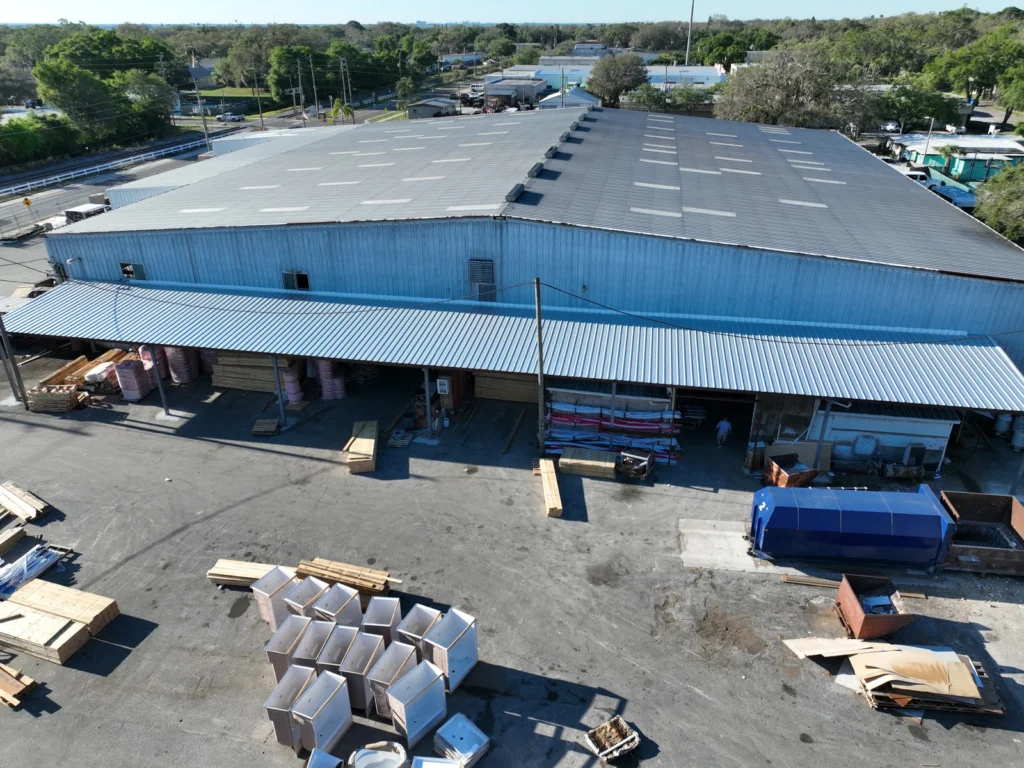 Angled aerial view of the Safety Harbor R-panel roof