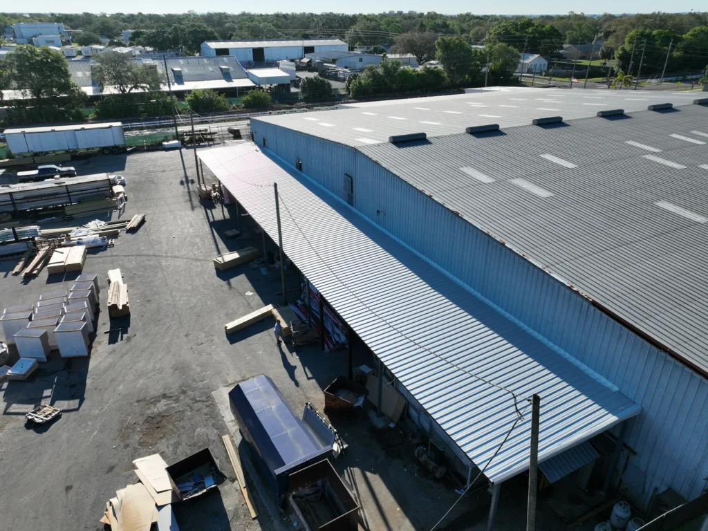Side aerial view of the new uniform storage roof