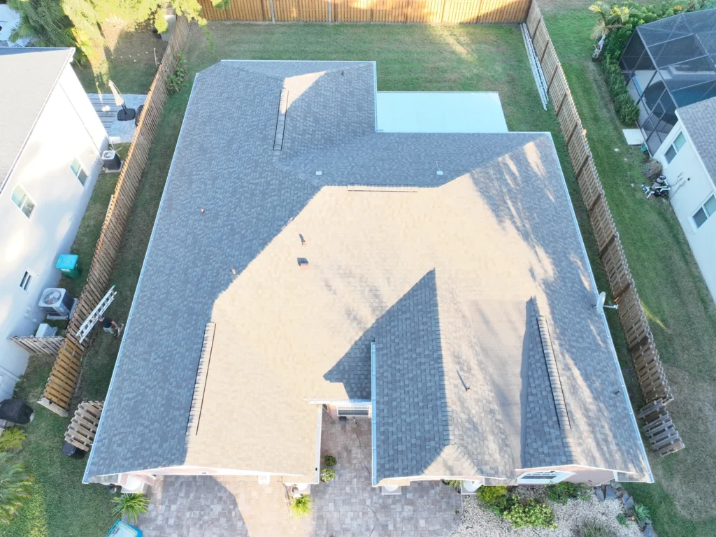 Overhead aerial view of the completed Tuskawilla roof