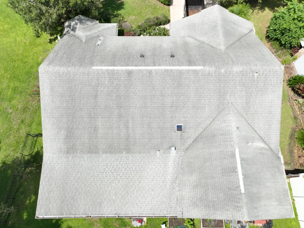 Overhead aerial view of the completed mixed roof in Tuskawilla