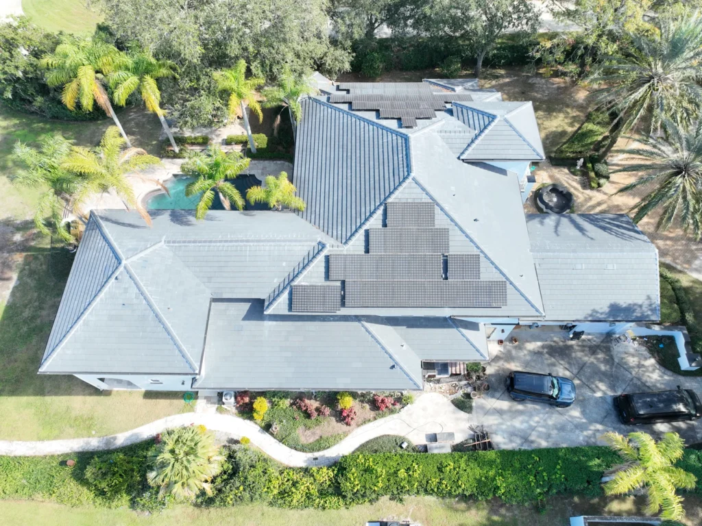 Overhead aerial view of the completed Windermere tile roof