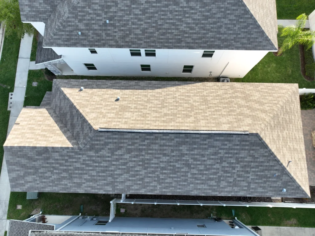 Rear aerial view of the completed Winter Garden roof