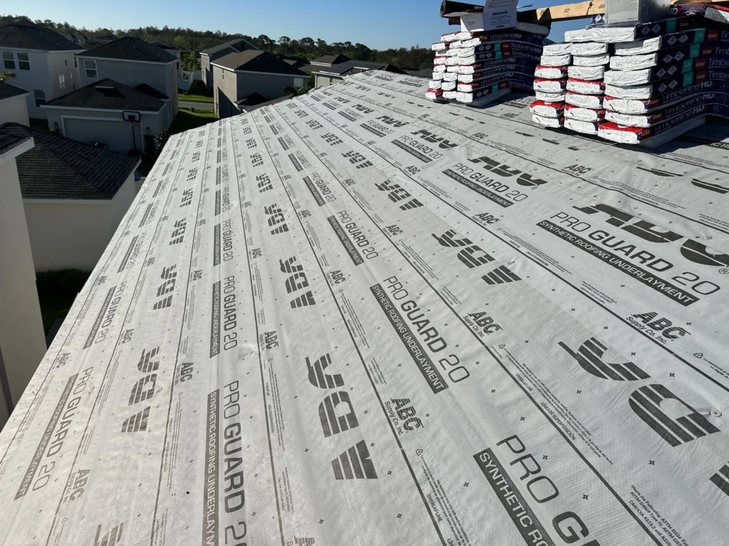 Underlayment and packaged roofing materials during the Winter Garden replacement