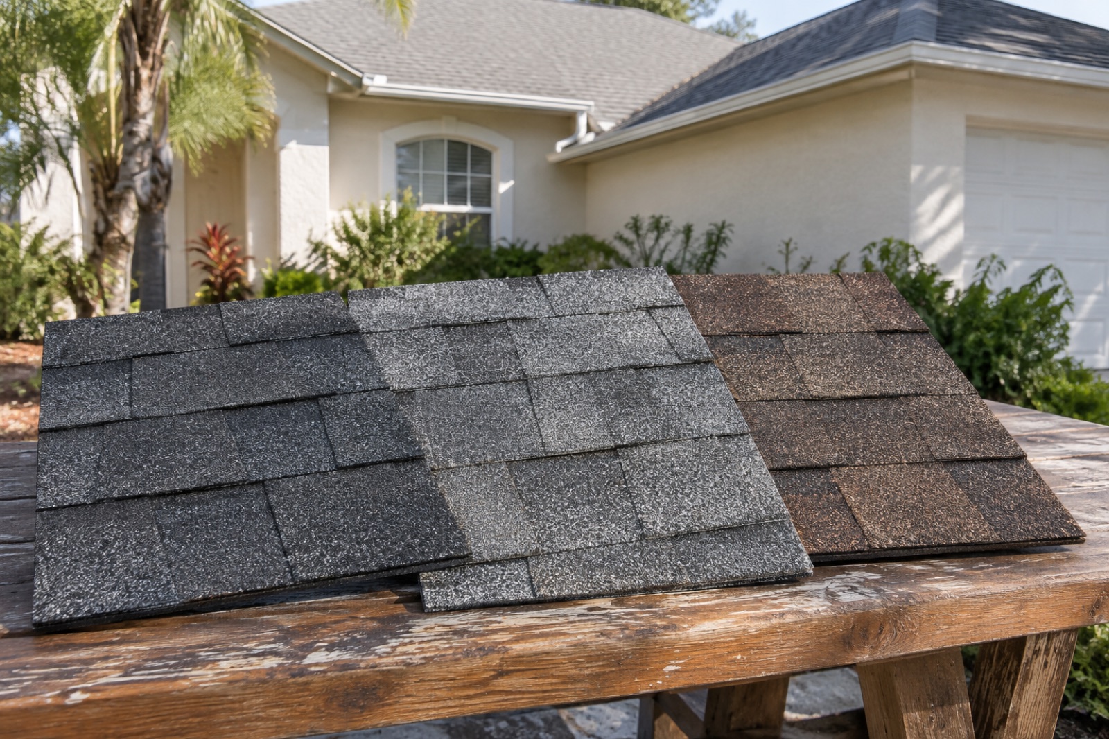 Asphalt shingle material samples for comparison
