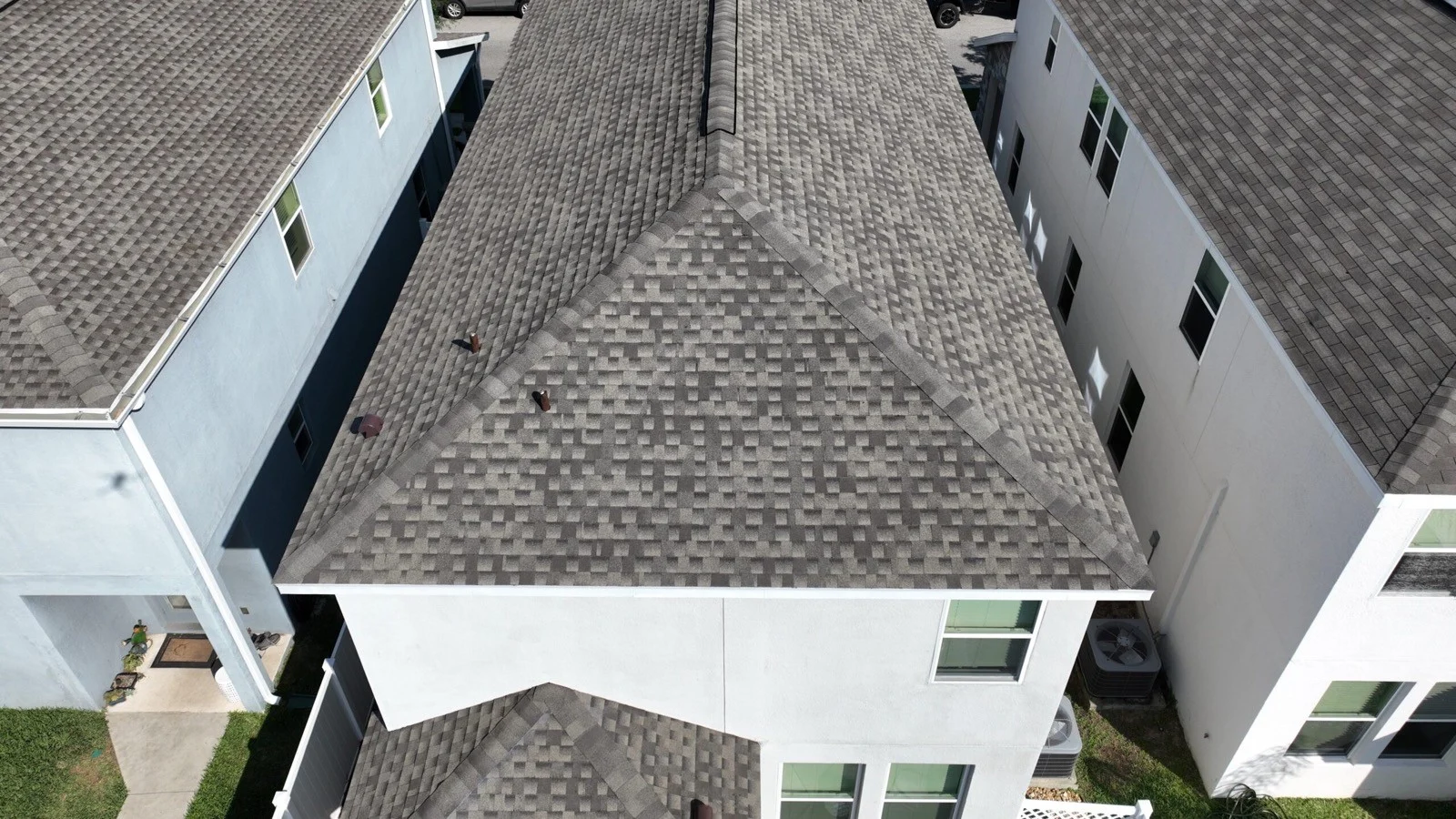 Aerial view of a shingle roof on a Florida home